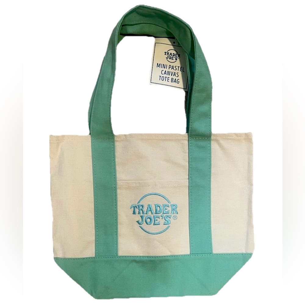 Trader Joe’s 2026 Mini Pastel Canvas Tote Bag Set Of 2 Easter Spring Colors 🩵💚 - Picture 3 of 8